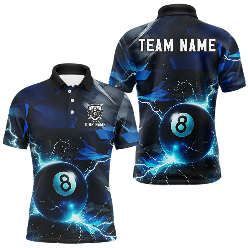 Blisscorners Blue 8 Ball Pool Thunder Lightning Billiard Shirt For Men Custom Billiard League Team JerseysLM1307