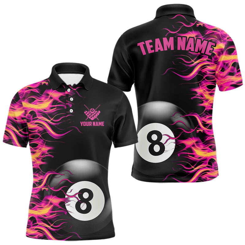 Blisscorners Pink Fire Flame 8 Ball Pool Billiard Shirt For Men Custom Billiard Team Jersey Polo & 1/4 Zi LM1307