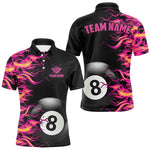 Blisscorners Pink Fire Flame 8 Ball Pool Billiard Shirt For Men Custom Billiard Team Jersey Polo & 1/4 Zi LM1307