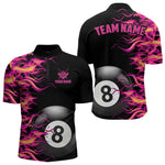 Blisscorners Pink Fire Flame 8 Ball Pool Billiard Shirt For Men Custom Billiard Team Jersey Polo & 1/4 Zi LM1307