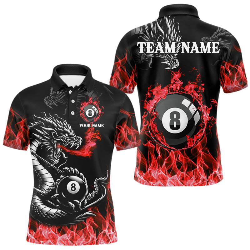 Blisscorners Personalized Red Flaming Dragon 8 Ball Billiard Shirts For Men Custom Team League Billiard JerseysLM2206