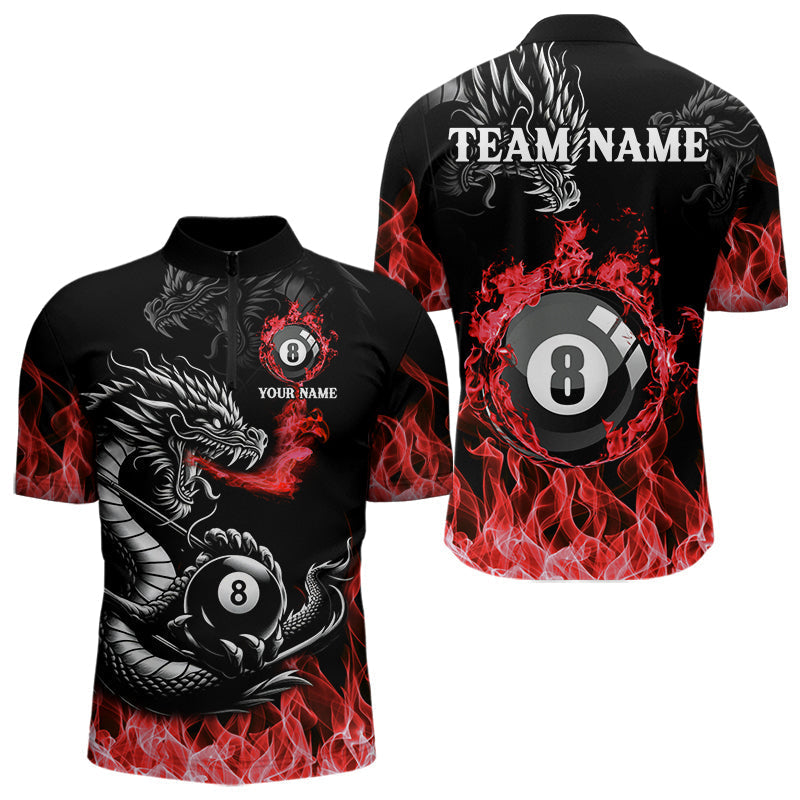Blisscorners Personalized Red Flaming Dragon 8 Ball Billiard Shirts For Men Custom Team League Billiard JerseysLM2206