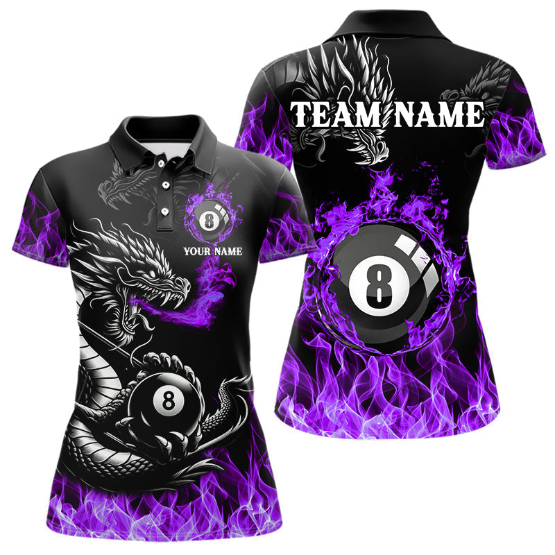 Blisscorners Personalized Purple Flaming Dragon 8 Ball Billiard Shirt For Men, Team League Billiard Jerseys LM2206