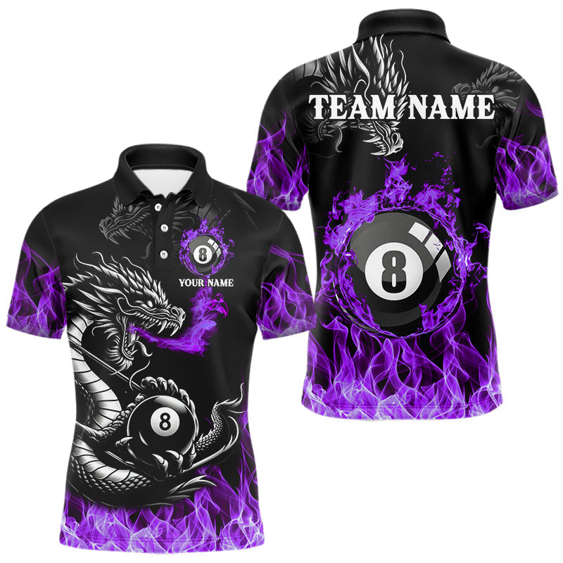 Blisscorners Personalized Purple Flaming Dragon 8 Ball Billiard Shirt For Men, Team League Billiard JerseysLM2206