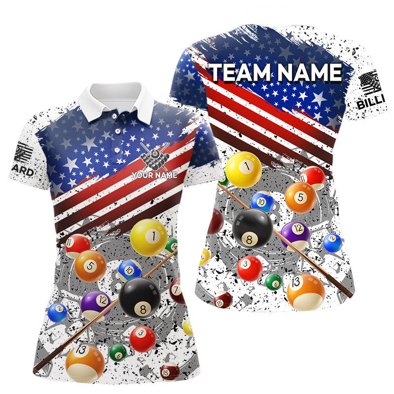 Blisscorners Personalized White Grunge American Flag Billiard Shirt For Men, Patriotic 8 Ball Pool Team JerseysLM2206