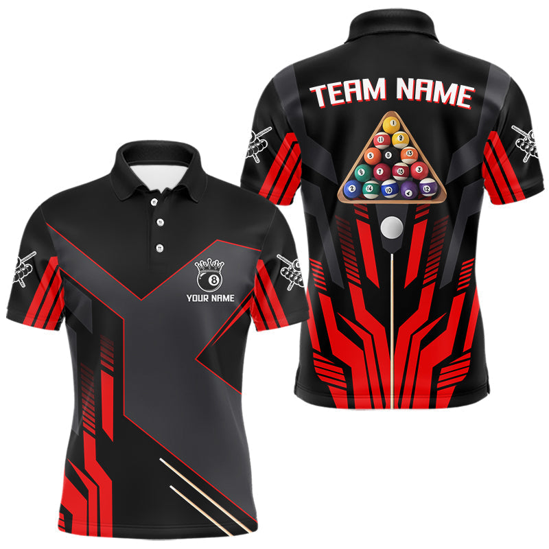 Blisscorners Personalized Red Black 8 Ball Pool Shirt For Men Custom Billiard League Team Jersey Polo & 1/4 Zip MT2306