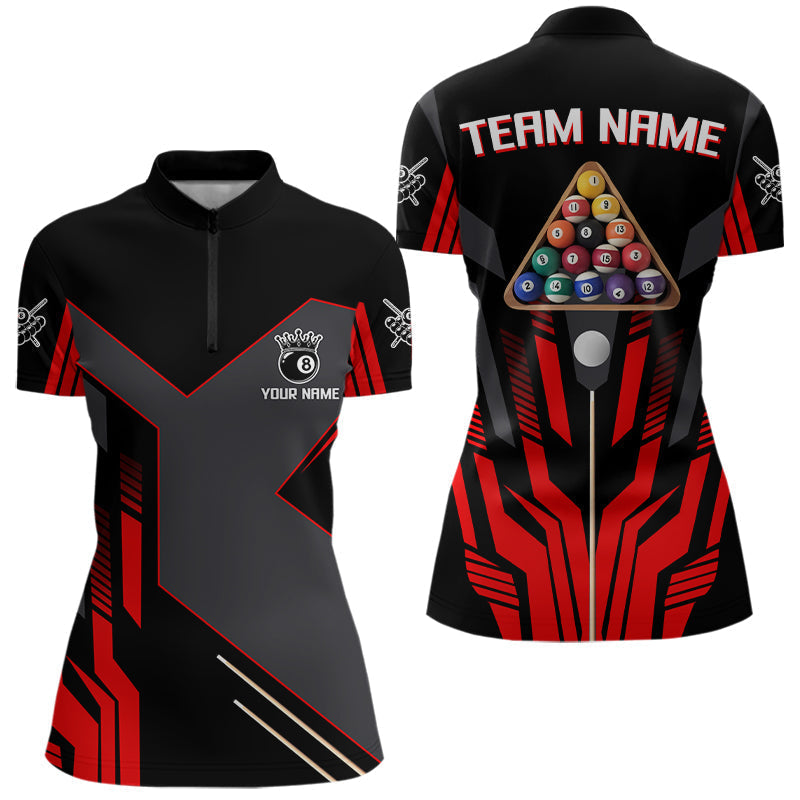 Blisscorners Personalized Red Black 8 Ball Pool Shirt For Men Custom Billiard League Team Jersey Polo & 1/4 Zip MT2306