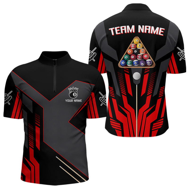 Blisscorners Personalized Red Black 8 Ball Pool Shirt For Men Custom Billiard League Team Jersey Polo & 1/4 Zip MT2306