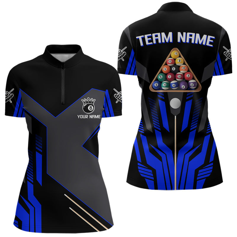 Blisscorners Personalized Blue Black 8 Ball Pool Shirt For Men Custom Billiard League Team Jersey Polo, 1/4 Zip MT2306