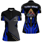 Blisscorners Personalized Blue Black 8 Ball Pool Shirt For Men Custom Billiard League Team Jersey Polo, 1/4 Zip MT2306
