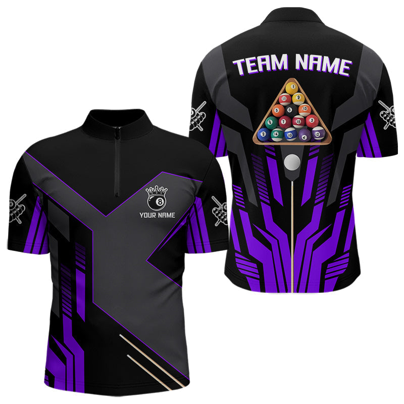 Blisscorners Personalized Purple Black 8 Ball Pool Shirt For Men, Billiard League Team Jersey Polo & 1/4 Zip MT2306