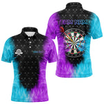 Blisscorners Personalized Blue And Purple Dartboard Fire Flame 3D Printed Men Darts Shirts Custom Darts Jersey