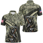 Blisscorners Personalized Death Skeleton Green Camo Billiard Shirts For Men Custom Military Billiard Jerseys