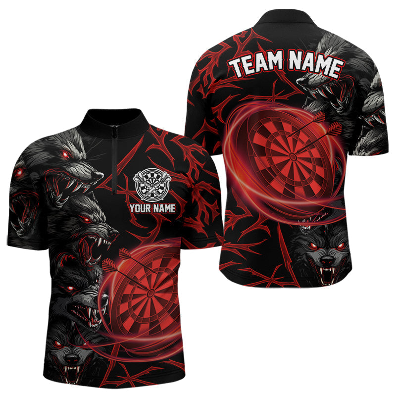 Blisscorners Personalized Wolf Dart Shirts For Men&Women Custom Lights Dartboard Darts Team Jerseys |Red