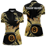 Blisscorners Personalized Golden 8 Ball Crown Billiard Shirt For Men, Pool King Team Jerseys Polo & 1/4 Zip MT2306