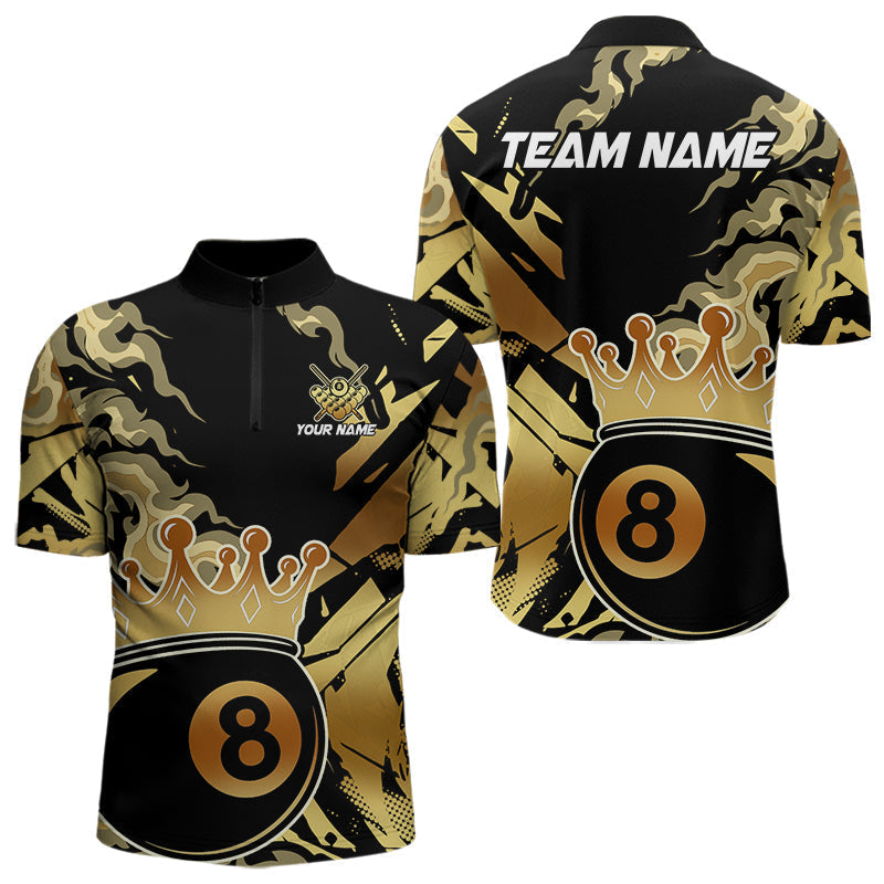 Blisscorners Personalized Golden 8 Ball Crown Billiard Shirt For Men, Pool King Team Jerseys Polo & 1/4 Zip MT2306
