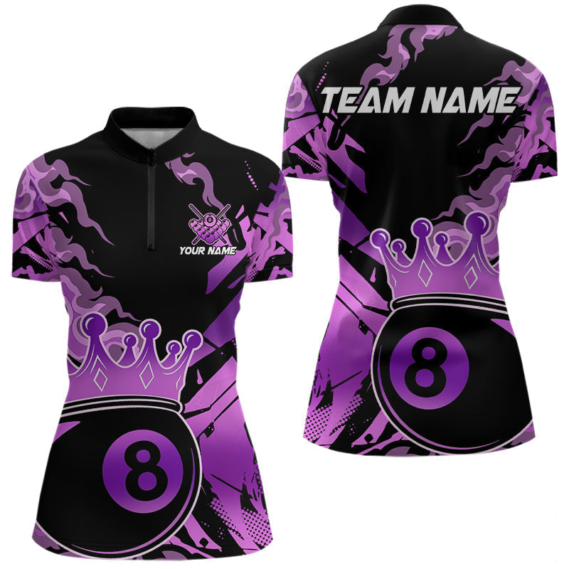 Blisscorners Personalized Purple 8 Ball Crown Billiard Shirt For Men, Pool King Team Jerseys Polo & 1/4 Zip MT2306