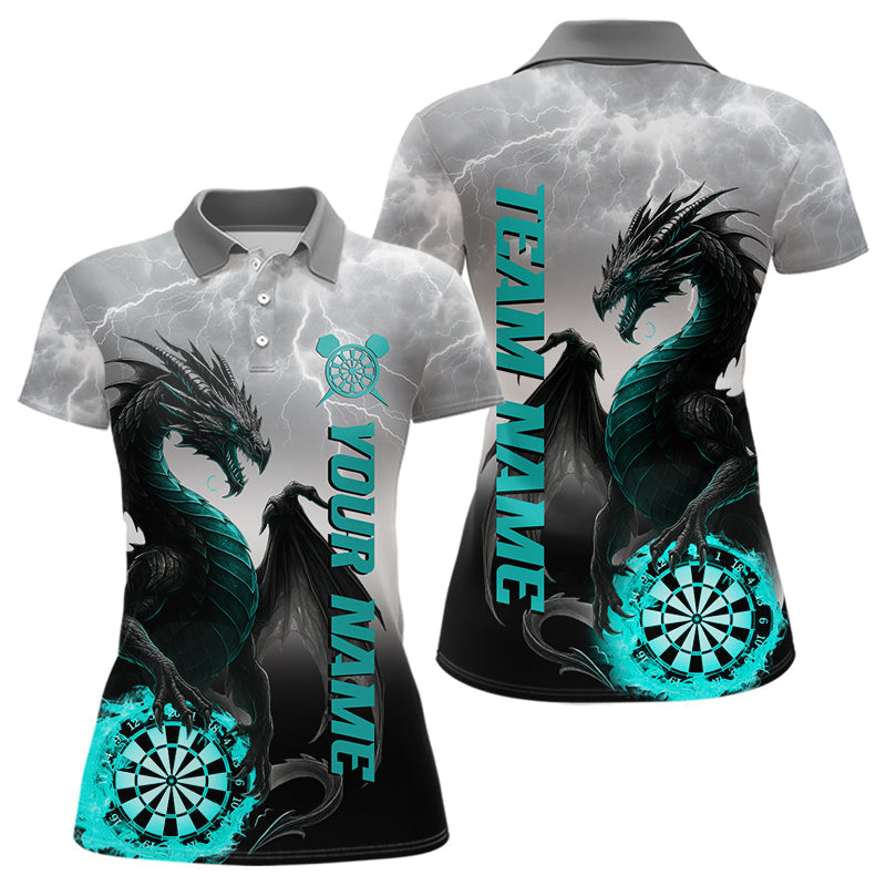 Blisscorners Turquoise Custom Lightning Dragon Dart Shirt For Men, Strike Darts Team Jersey Polo & Quarter Zip