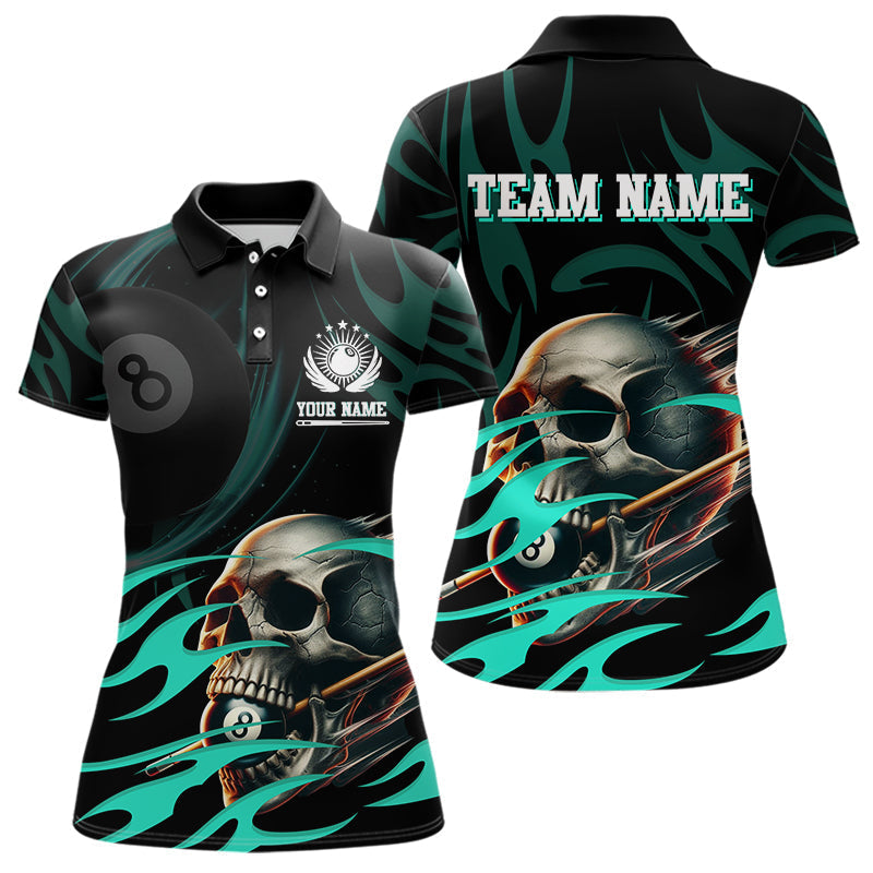 Blisscorners Turquoise Funny Skull 8 Ball Pool Shirt For Men Custom Billiard Team Jersey Polo & 1/4 Zip LM2007