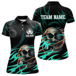 Blisscorners Turquoise Funny Skull 8 Ball Pool Shirt For Men Custom Billiard Team Jersey Polo & 1/4 Zip LM2007