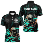 Blisscorners Turquoise Funny Skull 8 Ball Pool Shirt For Men Custom Billiard Team Jersey Polo & 1/4 Zip LM2007