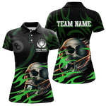 Blisscorners Green Funny Skull 8 Ball Pool Shirt For Men Custom Billiard Team Jersey Polo & 1/4 Zip LM2007
