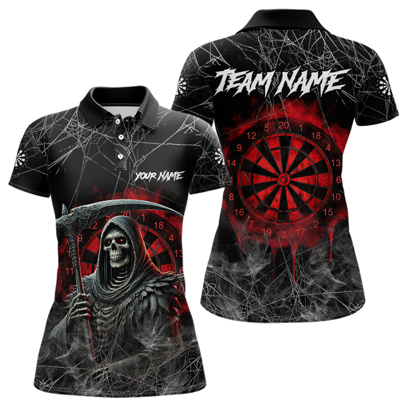 Blisscorners Black And Red Smoke Grim Reaper Funny Dart Shirts For Men Custom Dart Jerseys, Darts Clothing