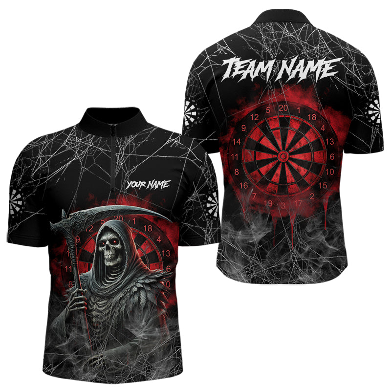 Blisscorners Black And Red Smoke Grim Reaper Funny Dart Shirts For Men Custom Dart Jerseys, Darts Clothing