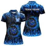 Blisscorners Personalized Blue Flaming Fire Dart Shirts With Pocket For Men Custom Dart Jersey, Darts Team Shirt