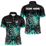 Blisscorners Personalized Turquoise Flaming Darts Shirts With Pocket For Men Custom Fire Dart Team Jerseys