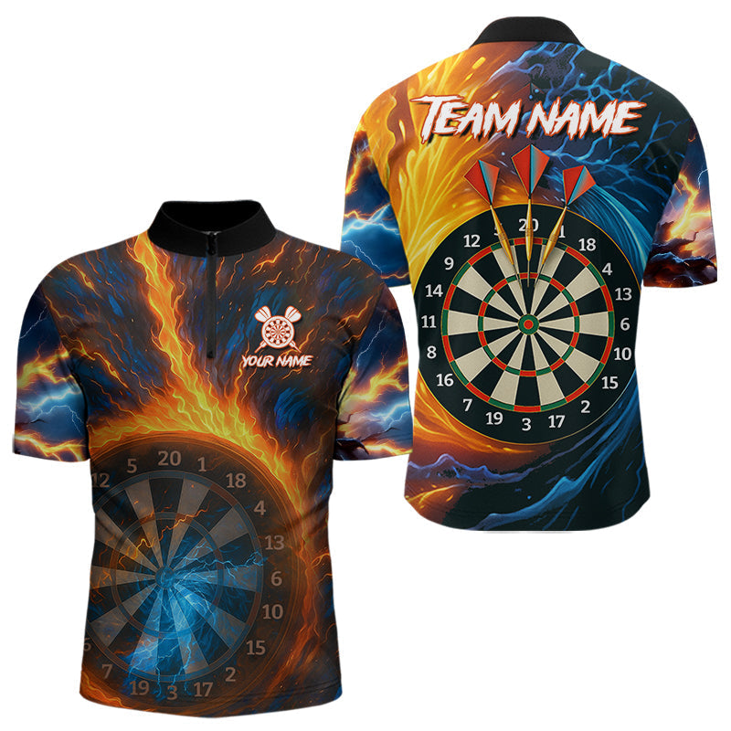 Blisscorners Personalized Blue And Orange Swirl Fire Flame Dart Shirt For Men Custom Darts League Team Jersey LM3006