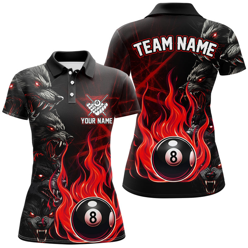 Blisscorners Personalized Wolf Flaming 8 Ball Pool Fire Billiard Shirts Team League Billiard Jerseys | Blue