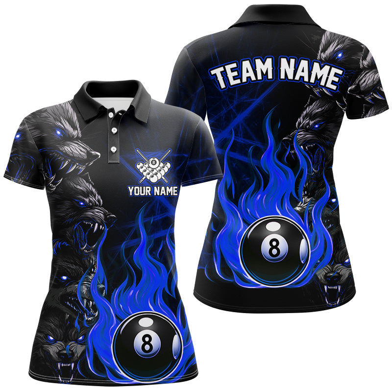 Blisscorners Personalized Wolf Flaming 8 Ball Pool Fire Billiard Shirts Team League Billiard Jerseys | Red