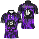 Blisscorners Personalized Black And Purple 8 Ball Melting Men Billiard Shirts, Grunge Skull Billiard Jerseys