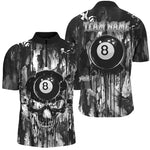 Blisscorners Personalized Black White 8 Ball Pool Melting Men Billiard Shirts, Grunge Skull Billiard Jerseys