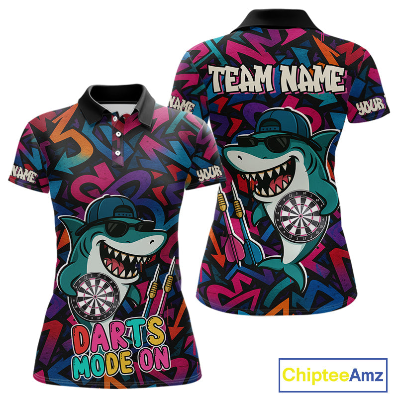 Blisscorners Darts Mode On Funny Shark Graffiti Style Custom Dart Shirts For Men, Dart Jersey Best Darts Outfit LM1625