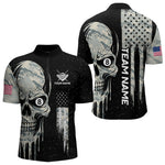 Blisscorners Grunge Camo Skull American Flag Billiard Shirt For Men Custom Patriotic 8 Ball Pool Team Jersey LM3006