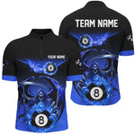 Blisscorners Blue Death Skeleton Flame 8 Ball Pool Billiard Shirts Custom Billiard League Team Jerseys