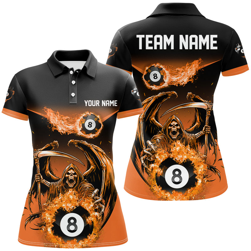 Blisscorners Orange Death Skeleton Flame 8 Ball Pool Billiard Shirts Custom Billiard League Team Jerseys