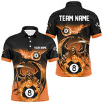 Blisscorners Orange Death Skeleton Flame 8 Ball Pool Billiard Shirts Custom Billiard League Team Jerseys