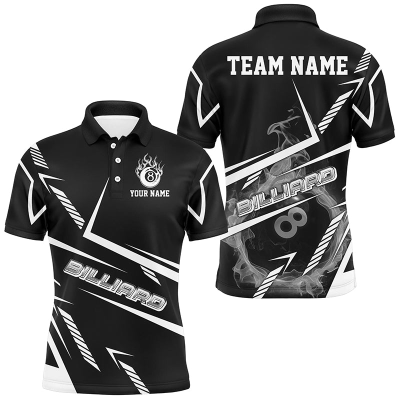 Blisscorners Personalized Black White Flame 8 Ball Billiard Shirts For Men, Billiard Team Shirts Pool Jerseys