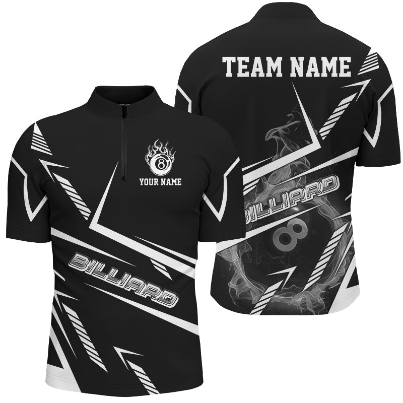 Blisscorners Personalized Black White Flame 8 Ball Billiard Shirts For Men, Billiard Team Shirts Pool Jerseys