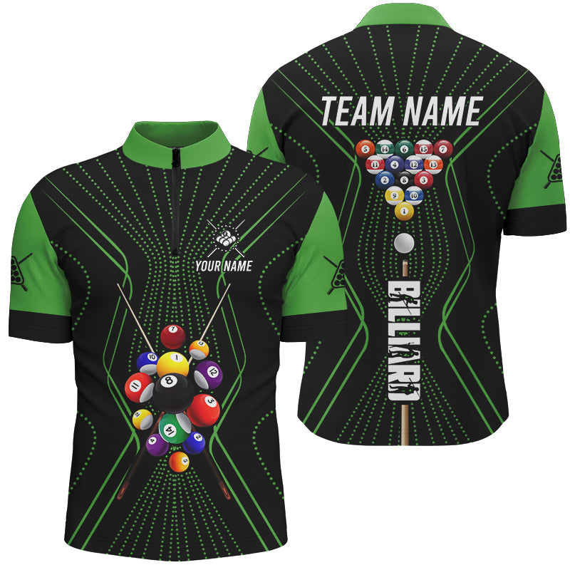 Blisscorners Black And Green Billiard Jerseys Halftone Pattern Custom Men Billiard Shirts, Billiard Team Uniform