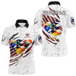 Blisscorners Patriotic American Flag Grunge Billiard Jersey For Men Custom Billiard Shirt Polo & 1/4 Zip |White