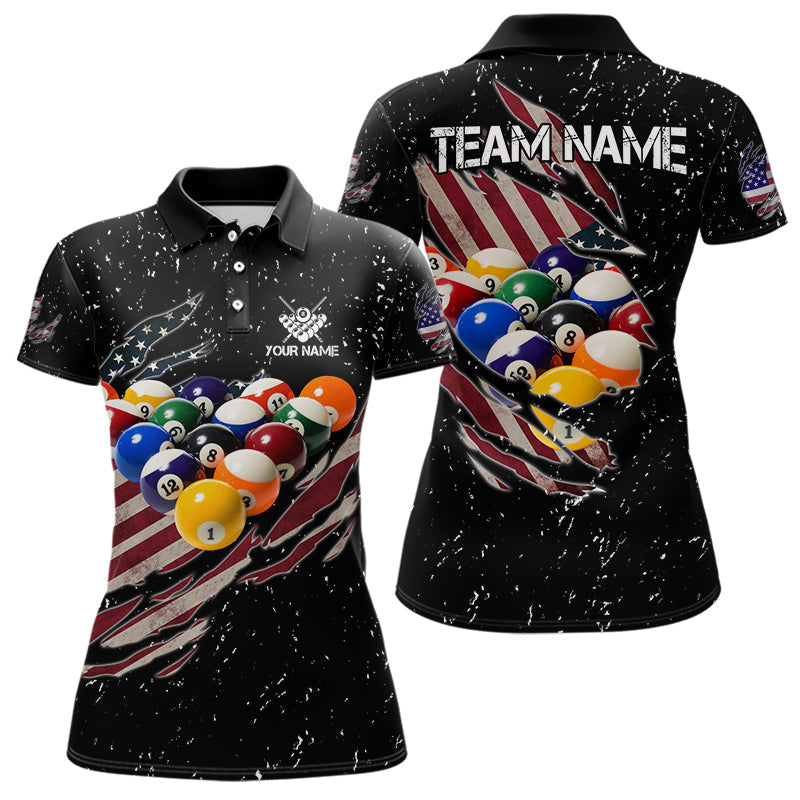 Blisscorners Patriotic American Flag Grunge Billiard Jersey For Men Custom Billiard Shirt Polo & 1/4 Zip |Black