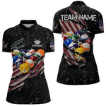 Blisscorners Patriotic American Flag Grunge Billiard Jersey For Men Custom Billiard Shirt Polo & 1/4 Zip |Black