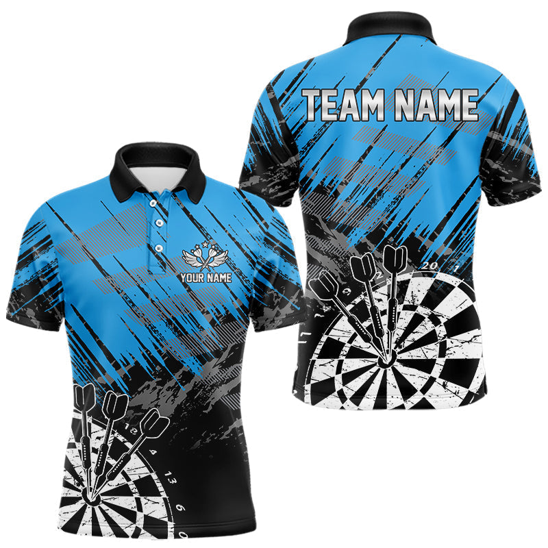 Blisscorners Black And Blue Grunge Darts Shirts For Men Custom Dart Team Jerseys Outfit