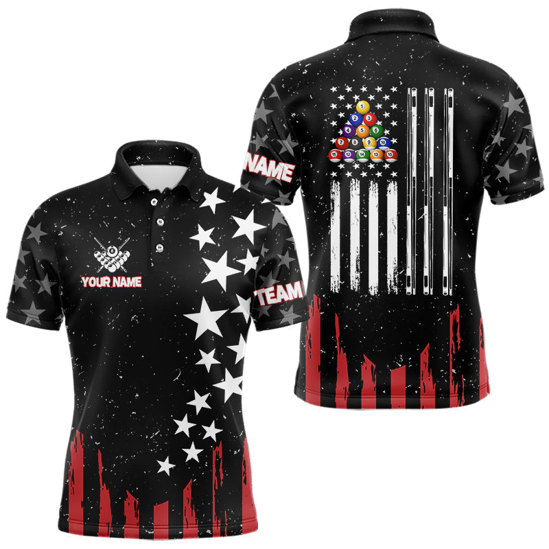 Blisscorners Black Grunge American Flag Billiard Shirt For Men Custom Patriotic Billiard Pool Jersey