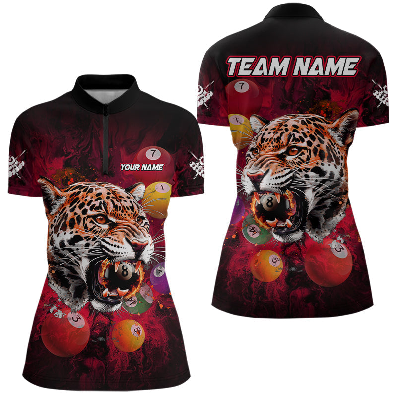 Blisscorners Funny Panther Flaming 8 Ball Billiard Pool Shirt For Men Custom Billiard Team Jerseys |Red