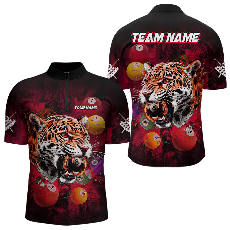 Blisscorners Funny Panther Flaming 8 Ball Billiard Pool Shirt For Men Custom Billiard Team Jerseys |Red